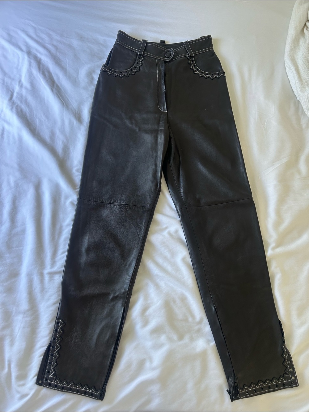 90s Era Christian Dior by Gianfranco Ferre Black Leather Western Pants